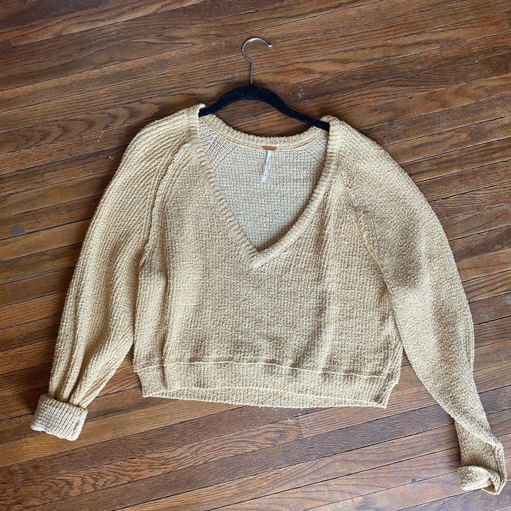 Beige Free People Cropped Sweater